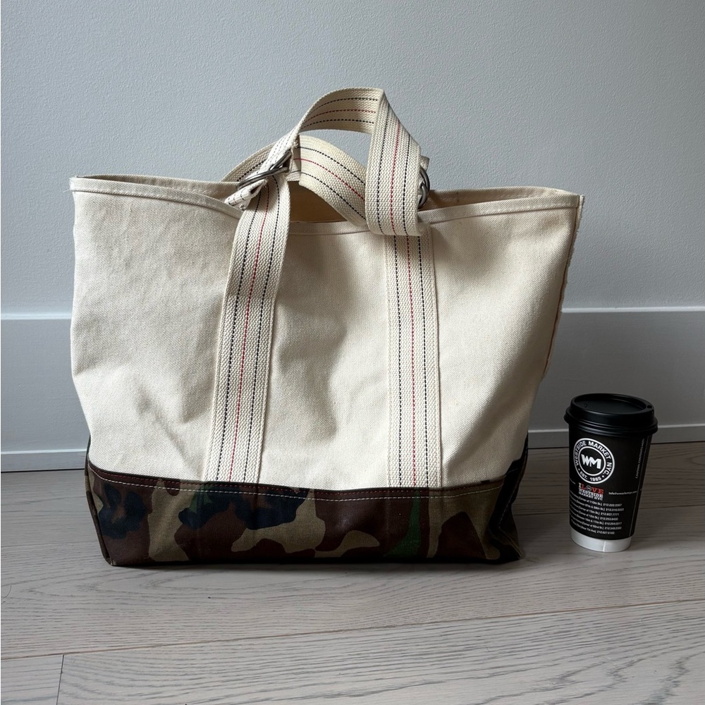 LL Bean Vintage Cream and Camouflage Tote Bag